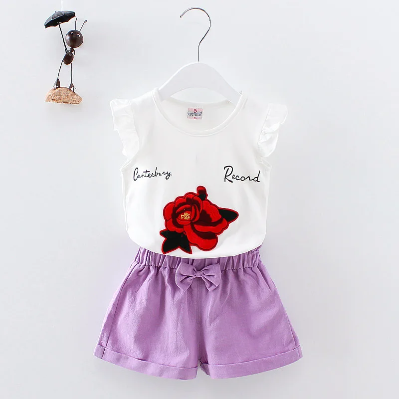 

BibiCola Baby Girls Summer Clothes set Cotton Casual infant Kids Suits rose Pattern Shirts Shorts Children Fashion Clothing suit