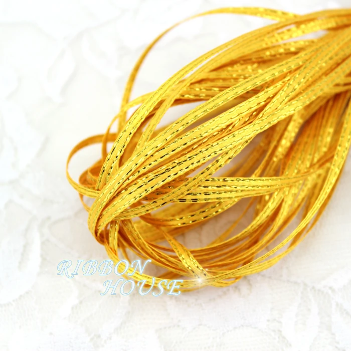 

(20 meters/lot) 1/8'' (3mm) Yellow Gold Edge Satin ribbons wholesale