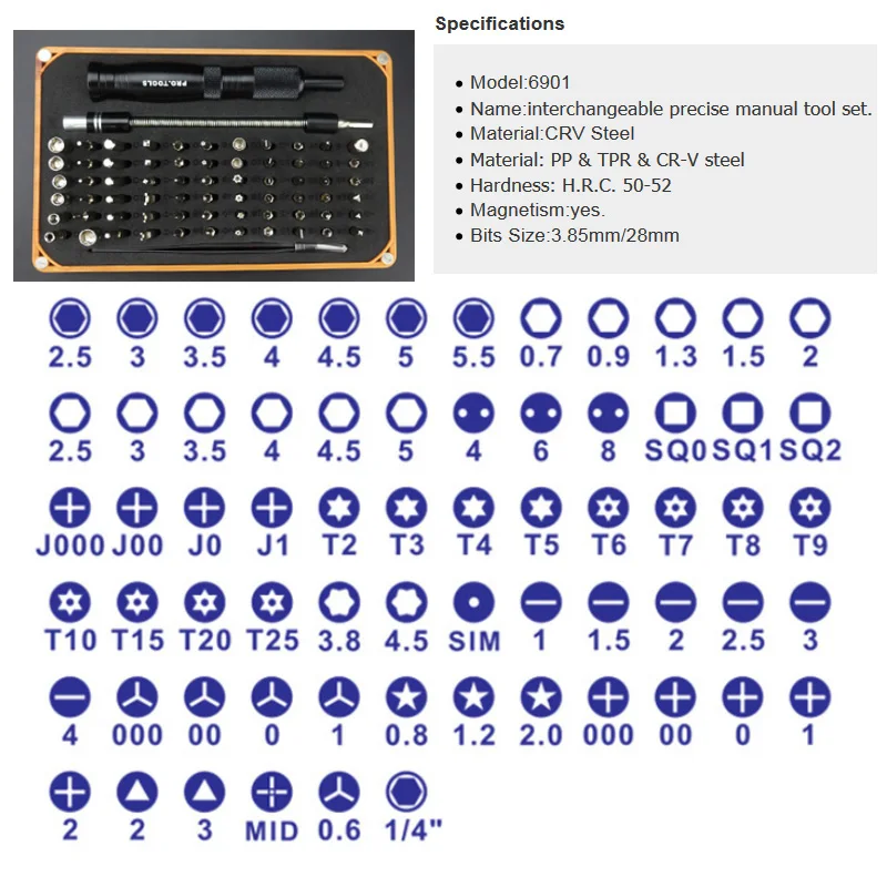 Набор отверток 69 в 1 Магнитный прецизионный отвертка инструменты Спиральные Биты Y, Star, Torx с отверстием. Разъем и т. д