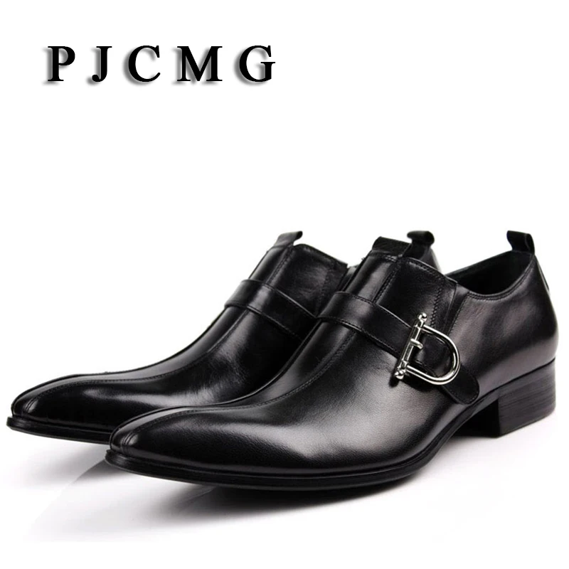 Genuíno Sapatos Novos 2017 Black Apontado Escritório Dos Carreira Homens amp; De Moda Couro Business Casual Oxford brown Fivela Dedo 8ZZSx