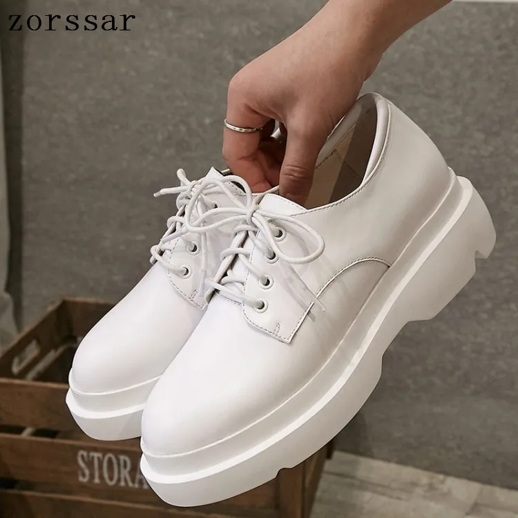 

Zorssar 2019 Autumn women platform sneakers Genuine Leather lace up flats shoes casual ladies creepers moccasins shoes