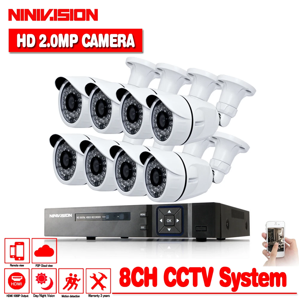 Система видеонаблюдения 8ch CCTV 8x1080 P Камера видеонаблюдения комплект белая пуля Camaras Seguridad домашний без HDD