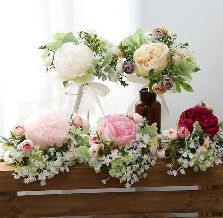 Wedding Bouquet for bridesmaids flowers artificial rose peony (17)