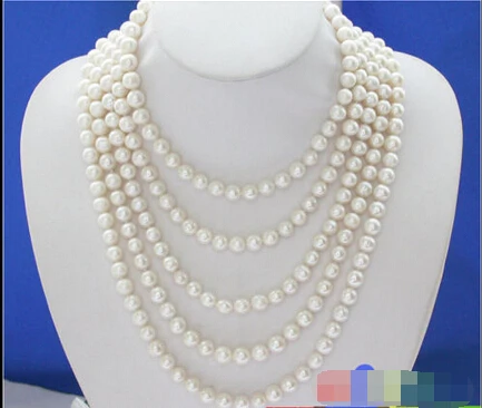

Free shipping@@@@@ LONG 100" 9MM white ROUND FRESHWATER PEARL NECKLACE