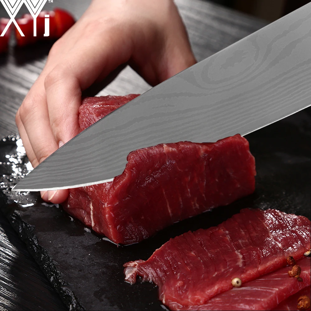 XYj Professional Japanese Stainless Steel Kitchen Knife 8' inch Chef Knife Sanding Laser Damascus Pattern Knives Cooking Tools