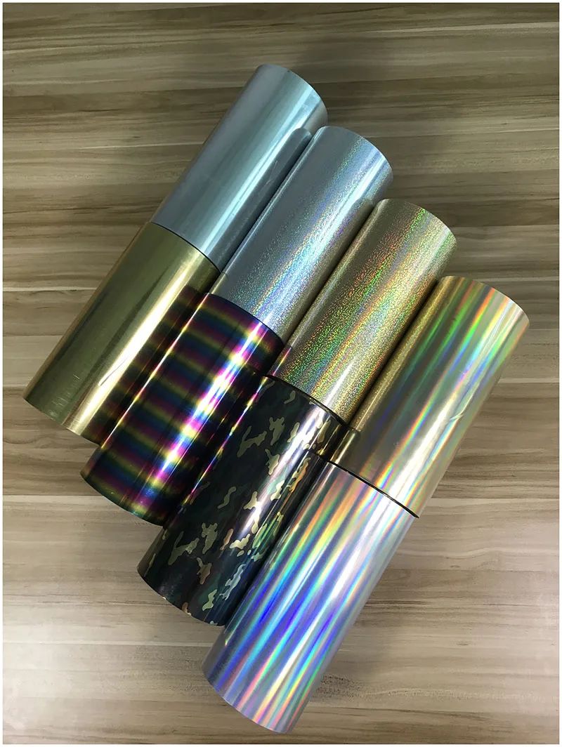 

Free shipping 1 sheet 25cmx100cm hologram Heat Transfer Vinyl Camouflage Rainbow Metallic & Laser Iron on Film HTV T-shirt