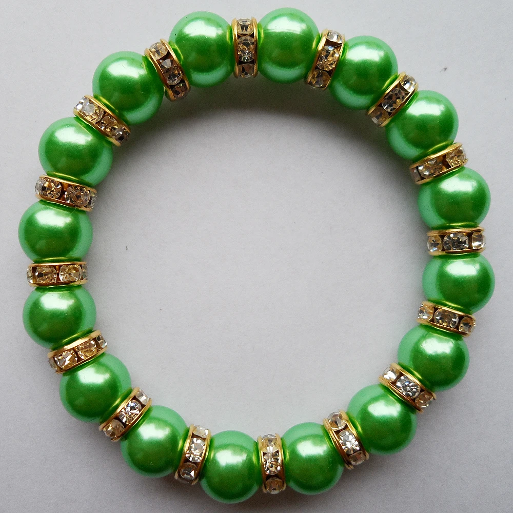 Good quality 10mm green pearl plastic beads bracelet, New mode green