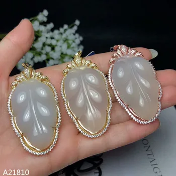 

KJJEAXCMY boutique jewels 925 pure silver inlaid natural chalcedony pendant leaf sweater + Necklace