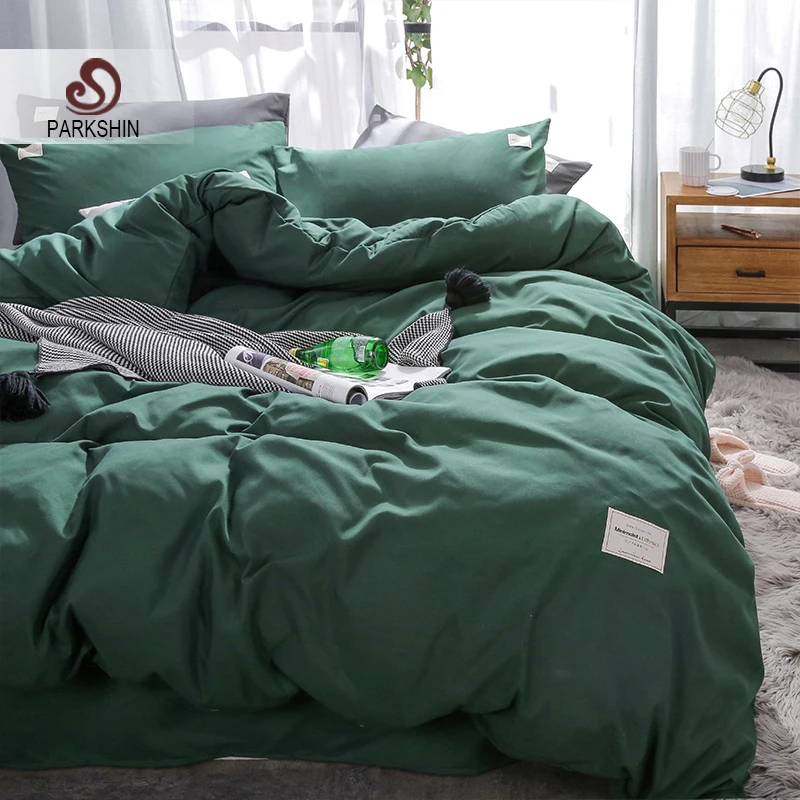 

Parkshin Dark Green Bedding Set Decor Home Textiles Bed Linen Cotton Bedspread Flat Sheet Pillowcase Adult Single Nordic Double