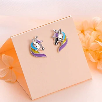 

Personality Cute Long-haired Colorful Unicorn Earrings Woman Girls Lovely Animal Unicorn Stud Earrings Lady Jewelry