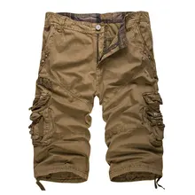 Летние Новые брюки карго в Военном Стиле длиной до икры мужские хлопковые повседневные однотонные спортивные короткие брюки для мужчин с несколькими карманами