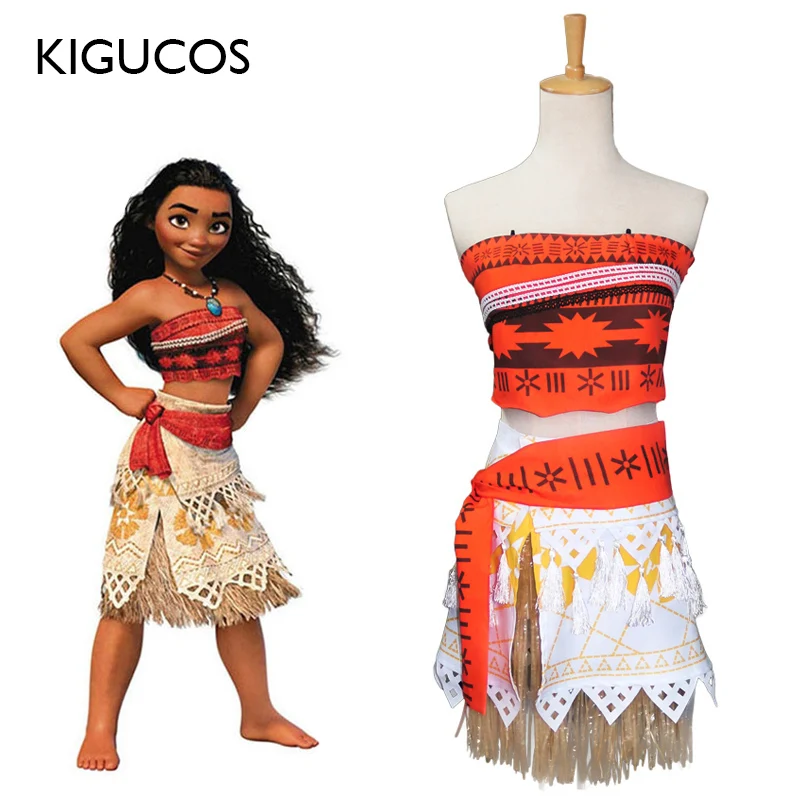 KIGUCOS принцесса Moana Косплей Костюм для взрослых и детей костюм с necklace ем для женщин костюмы на Хэллоуин наряд для вечеринки