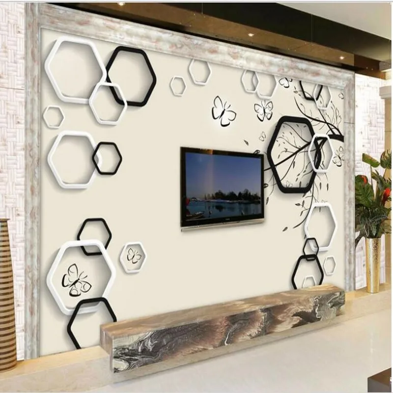 

beibehang Custom large fresco simple modern 3d background wall branches hexagonal background wall non - woven wallpaper