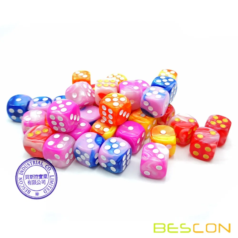 Bescon 12mm 6 Sided Dice 36 in Cube, 12mm Six Sided Die (36) Block of Dice, Gemini Effect in All Assorted Flower Colors 3