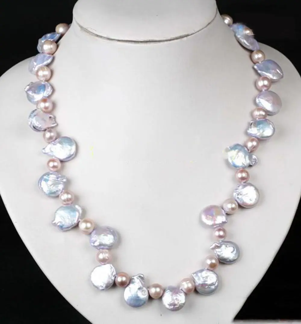 

Miss charm Jew1973 PINK BAROQUE & COIN SHAPE CULTURED PEARL NECKLACE AAA