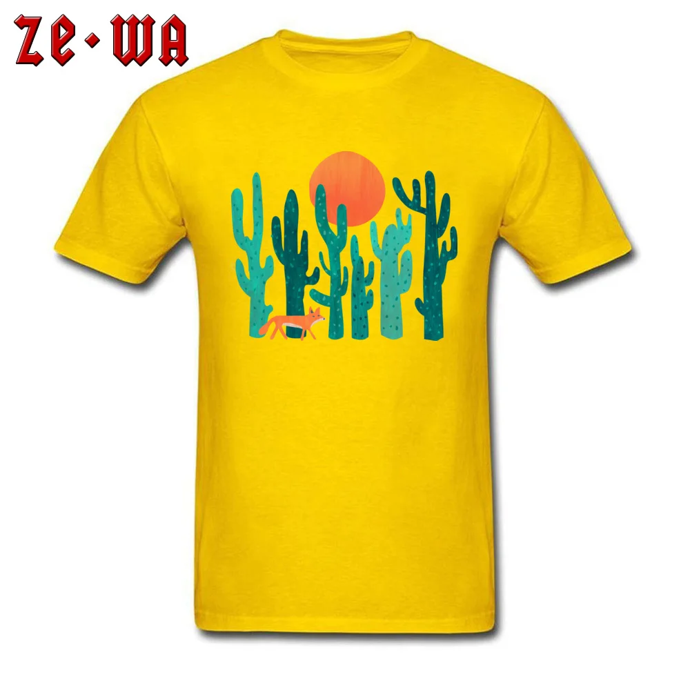 Crewneck fox in cactus forest Pure Cotton Men Tshirts Design Short Sleeve Tops Tees High Quality Classic Tee-Shirts fox in cactus forest yellow