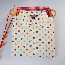 New Fashion Nice Pop Vogue Long Sleeve Women Shirts Polka Dot Cotton Floral Print Women Blouses Casual Tops A814