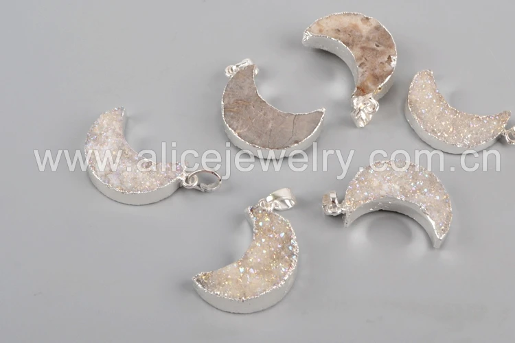 crescente druzy geode pedra para colar s0388