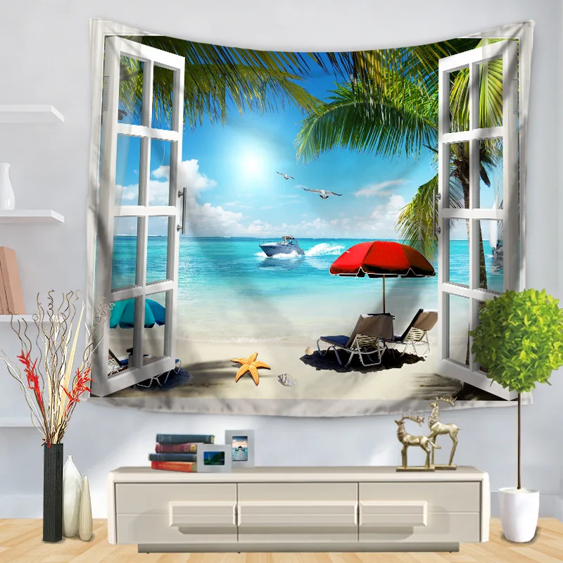 

Tropical Island Palm Tree Blue Ocean Tapestry Seaside Summer Beach Scenery Wall Hanging Home Decor Gift Yoga Mat Tapete TAP161