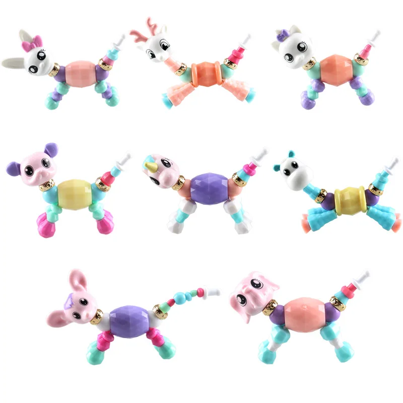 15Pcs Plastic Cartoon Bracelet Bangle Girls Magical Animal Bracelets Deformation Loom Bands Creative Beads Toys Twisty Pets huismerk kopen in de aanbieding
