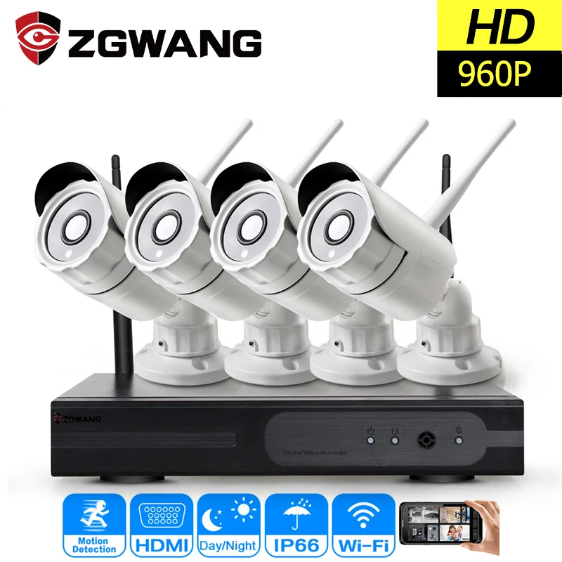 ZGWANG Plug And Play 4CH 960 P HD Беспроводной NVR Наборы Wi-Fi видеонаблюдения Системы Открытый IP