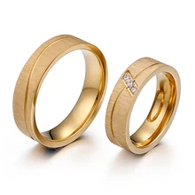 Золото-Цвет кольцо альянса для влюбленных, матовая, Нержавеющая сталь обручальное кольцо AAA+ кубическим цирконием, ювелирное изделие для пары, Новинка