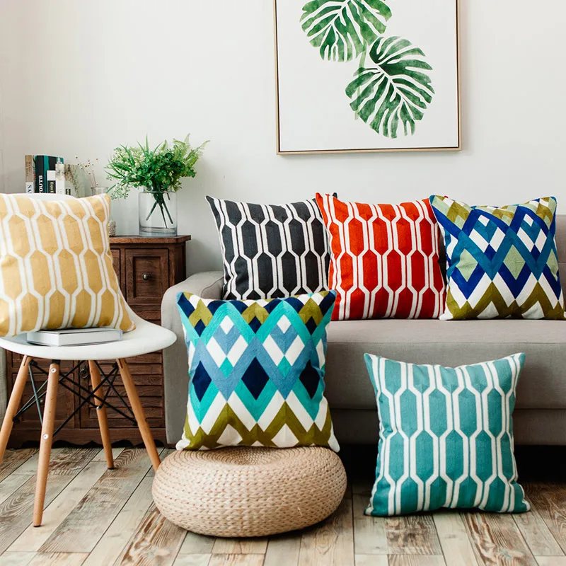 

Junwell Sofa Throw Pillows 18 x 18 inch Cotton Embroidery Geometric Circles Accent Decorative Pillow Cushions