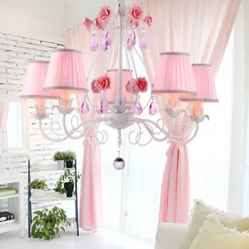 

European-style garden living room Romantic Restaurants white wrought iron pink ceramic flowers glass lampshade pendant Lamp c177