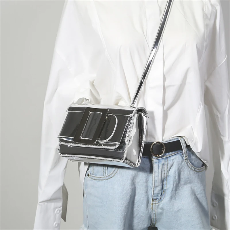 

Luxury Design Woman Bag Mirror Silver Clutch Handbag Purse Female Bright Surface Chain Shoulder Bag Patent Leather Crossbody Bag