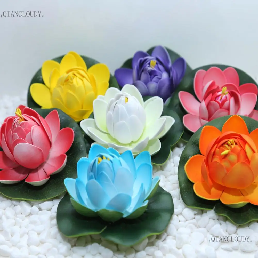 10 pieces Artificial Fake Lotus flowers Buds Leaves Water Lilies