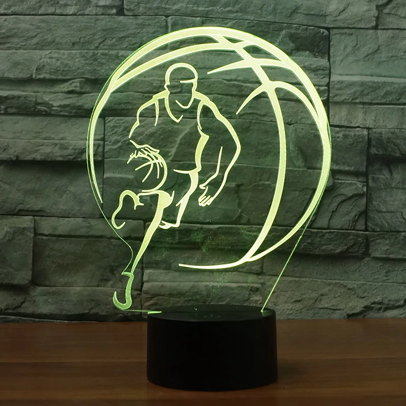 Творческий игральных Баскетбол действие дизайн 3D ночник 7 Изменение Цвета 26. сенсорный выключатель, как подарок или Мебель Декор