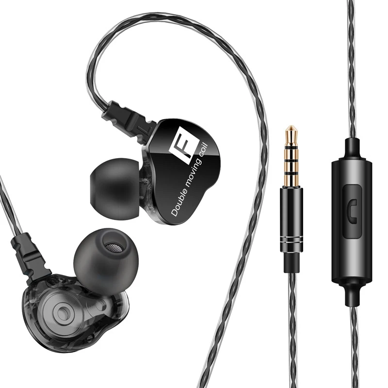 

Double Dynamic Earphone In Ear HIFI Earphones with Microphone Mic Stereo Heavy Bass Wired 3.5mm Earphone ear phones for phone