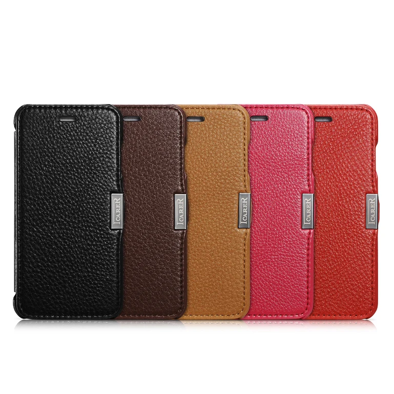 

Icarer Full Leather Design Hand Made Of Litchi Pattern Genuine Leather Flip Case For iPhone 6 6s 4.7 inch Phone Case