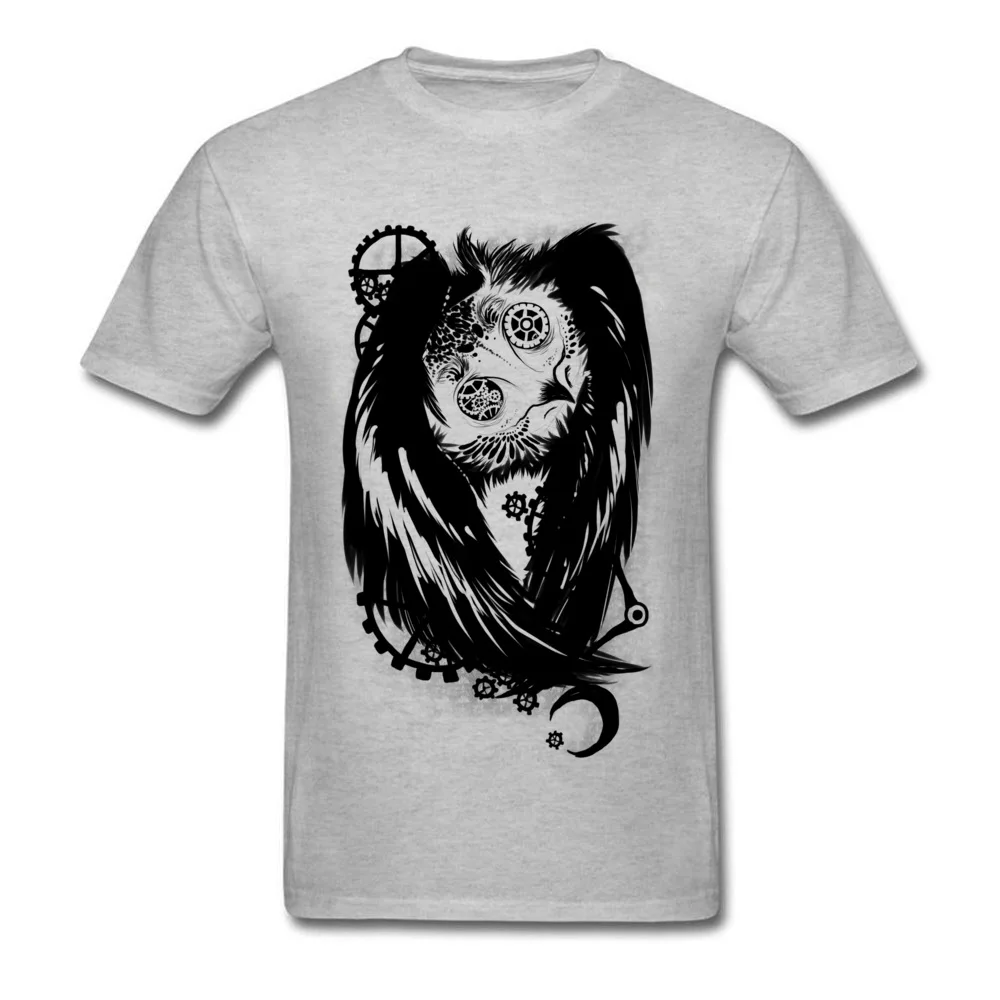 

Owl Well End T-shirt Steampunk T Shirt Men Gears Owls Print Tops Tees 2018 Cotton Grey Clothing Short Sleeve Tshirt Crewneck