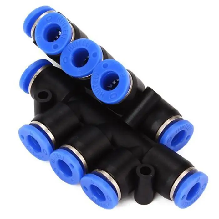 5Pcs Pneumatic Connectors 5 Ways Union Push In Fitting Tube 6mm Brass