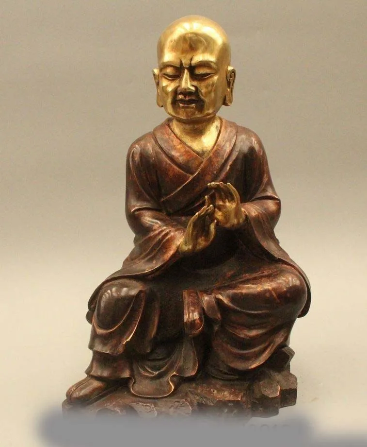

15" China Buddhism Folk Bronze Gild eighteen Bodhidharma arhat Buddha Statue
