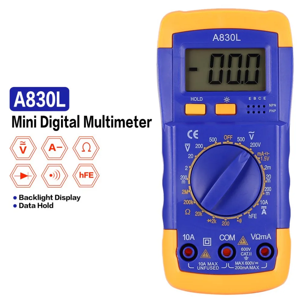 

A830L Mini Pocket Digital Multimeter 1999 Counts AC/DC Volt Amp Ohm Diode hFE Continuity Tester Ammeter Voltmeter2019