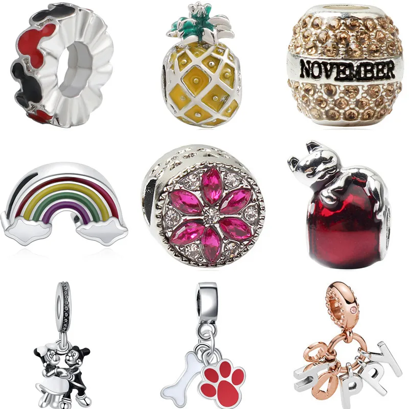 Colorful Crystal Santa House Paw Pineapple Rainbow Flower Minnie Mickey Charms Beads Fit Pandora Bracelets for Women DIY Jewelry | Украшения