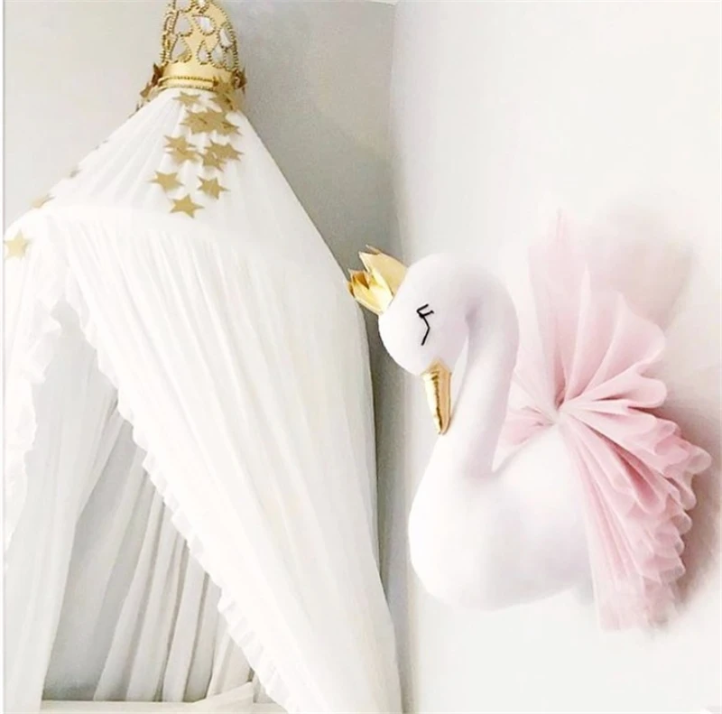 Милый 3D Золотой короны Лебедь стены искусства висячая девочка кукла Лебедь мягкая игрушка голова животного Настенный декор для детской комнаты день рождения свадебный подарок