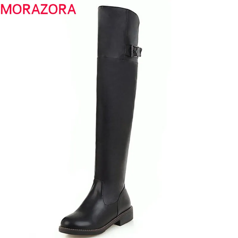 

MORAZORA 2020 hot sale thigh high boots women round toe autumn winter boots comfortable low heels shoes woman sexy long boots