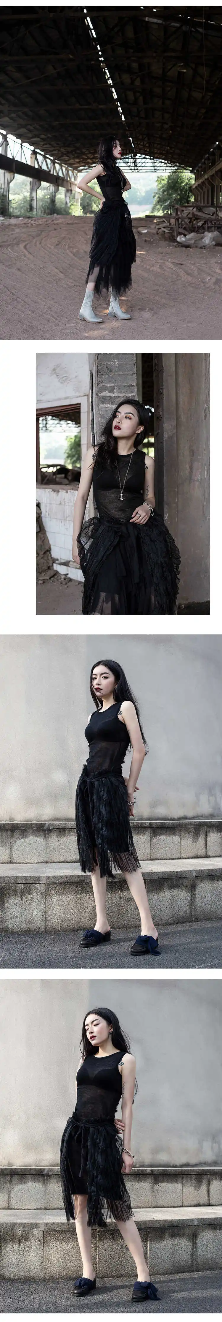 [EAM] New Spring Summer Round Neck Sleeveless Mesh Stitching Pleated Thin Temperament Loose Dress Women Fashion Tide JX723