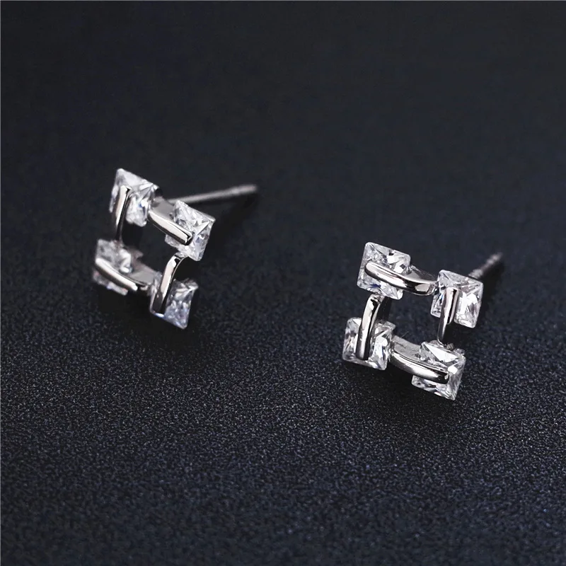 square cubic zircon earring 100% 925 Sterling silver Jewelry fashion Hypoallergenic Stud earrings for women gift
