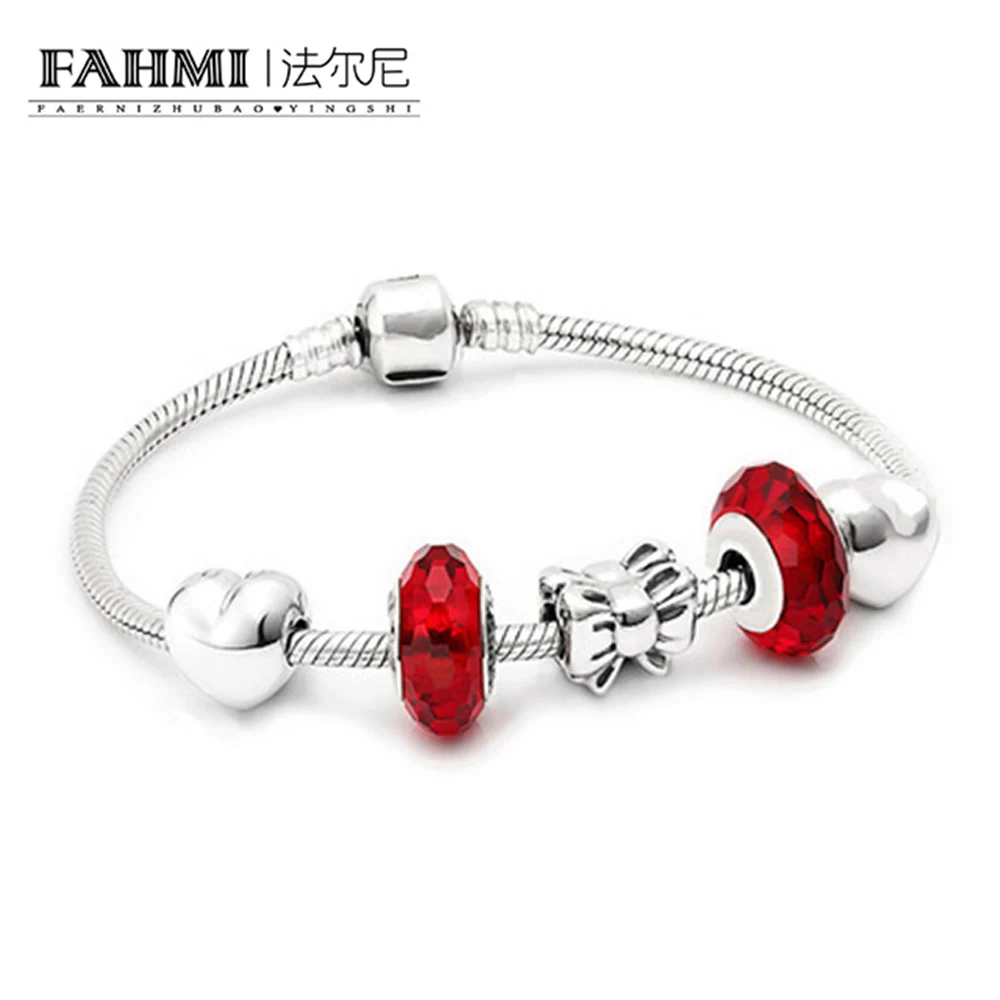 

FAHMI New Arrival 100% 925 Sterling Silver Bracelet For Women With Heart Safety Chain Charms Beads Fashion Jewelry Original