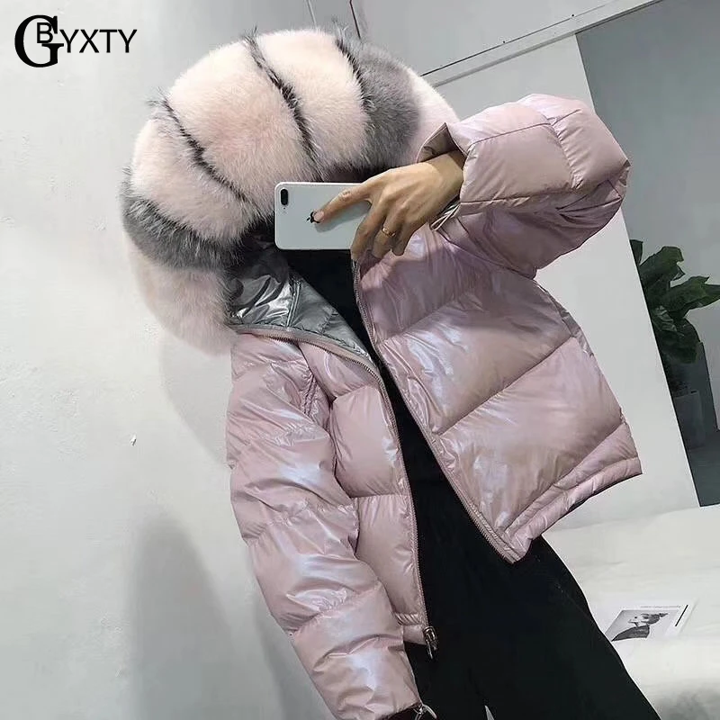 Женская куртка на утином пуху GBYXTY серебристая Толстая зимняя оверсайз с