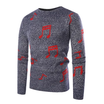 

Musical Note Jacquard Knitted Sweater Pullover Men 2018 Autumn Winter Casual Slim Fit Crocheted Sweaters for Men Sueter Hombre