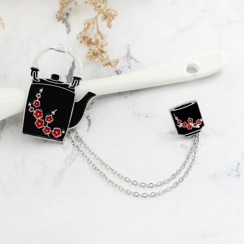 

Plum Teapot Teacup Pin Retro Chinese Style Enamel Metal Brooch Character Trendy Costume Backpack Jewelry Accessories Gift
