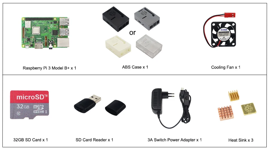 Raspberry Pi 3 Model B + 3,5 дюймов сенсорный ЖК-экран + ABS чехол + 32 Гб SD карта + 3A адаптер питания + радиаторы + HDMI для RPI 3B плюс