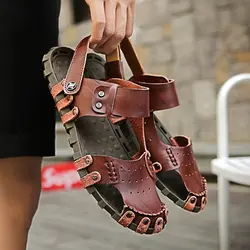 Классические Zapatillas Мужская обувь весенне-осенние сандалии из натуральной Повседневная кожаная обувь Для мужчин; пляжные сандалии
