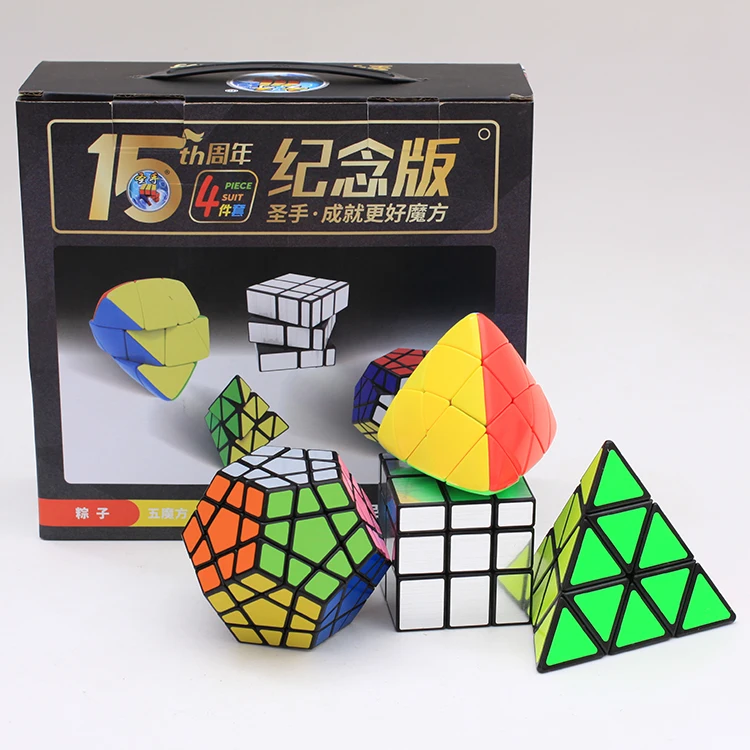 Shengshou Комплект 4 шт./компл. подарочный набор Magic Cube зеркало куб головоломка IQ развивающие Кубик Рубика головоломки игрушки для детей