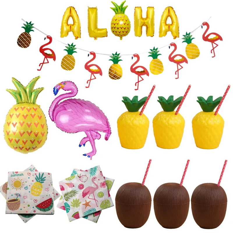 

MEIDDING Tropical Party Aloha Banners Flamingo Theme Hawaii Party Decor Balloon Banner Tableware Kids Birthday Party Table Decor